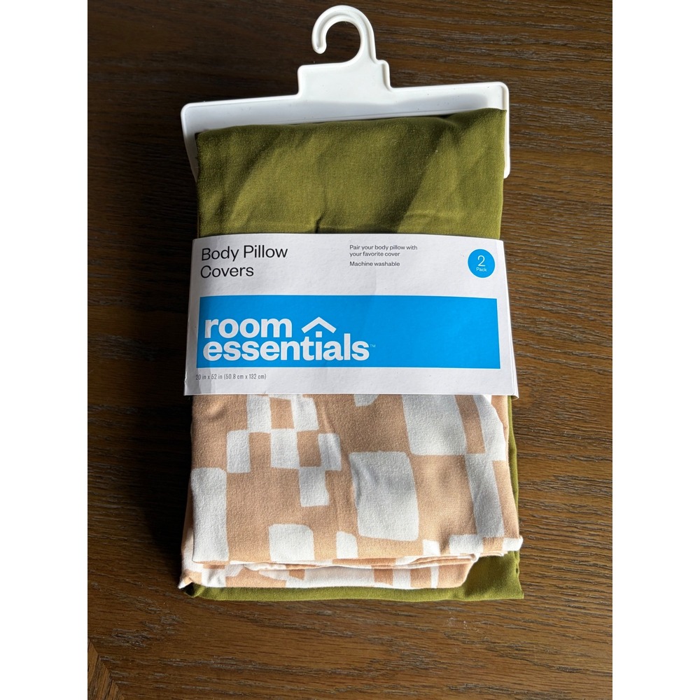 Room Essentials Body Pillow Covers 2 Pack Olive Green Geometric 20x52 NEW